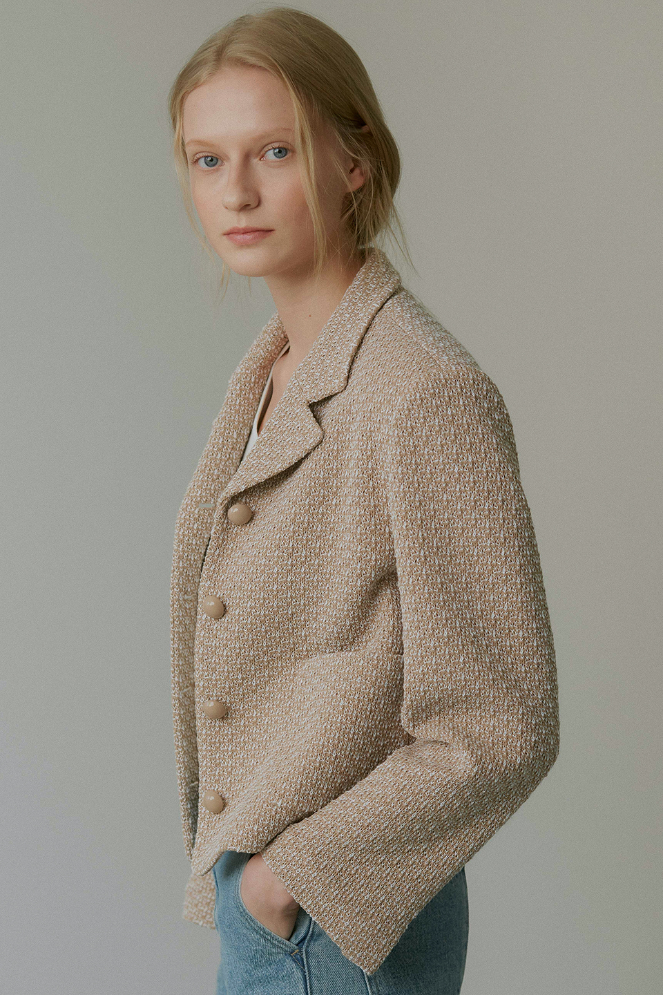 weaving tweed jacket [Italian fabric] (beige)