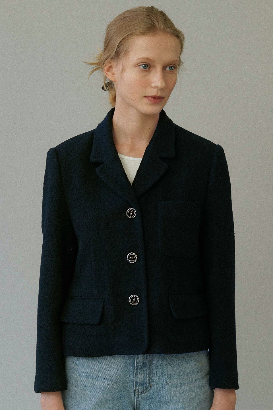 cropped tweed jacket (navy)