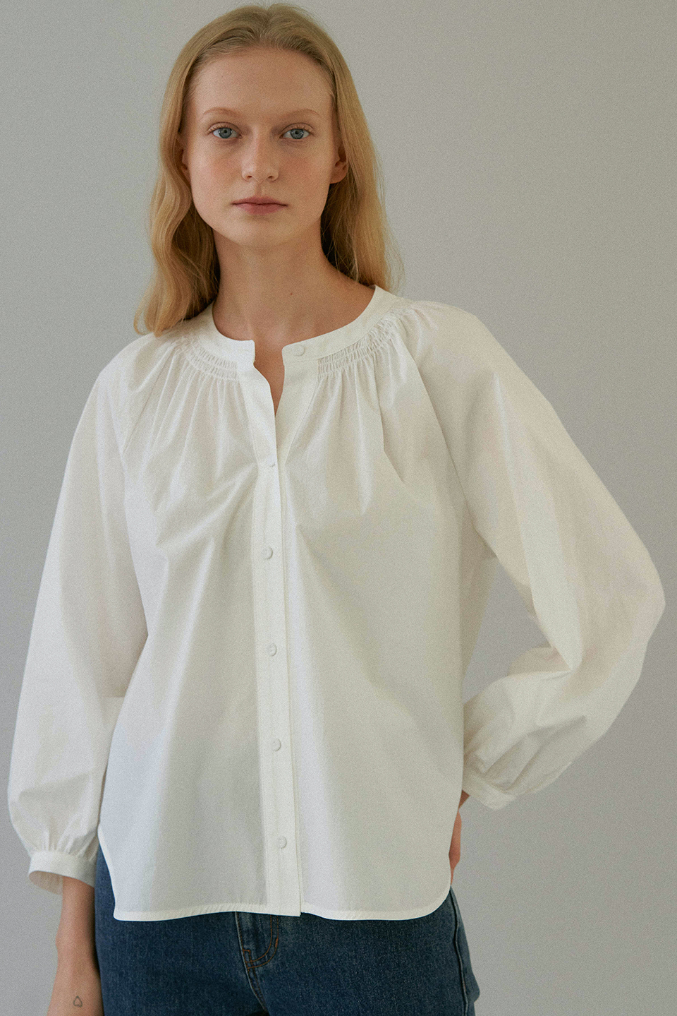 smocking cotton blouse (off white)