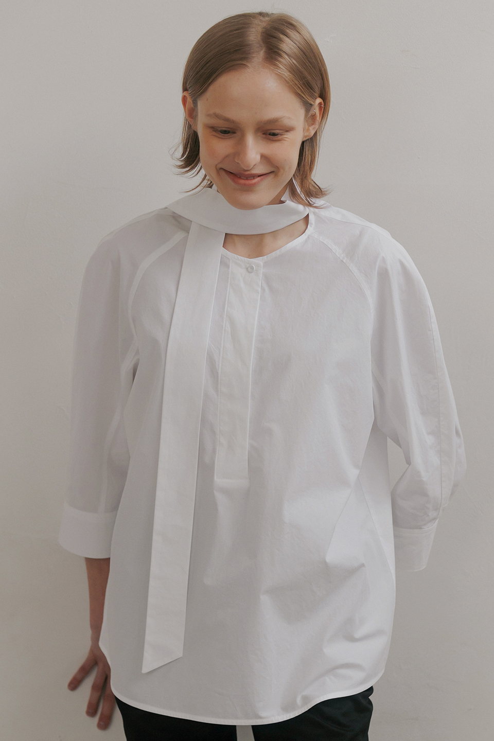 cotton tie shirt blouse (off white)