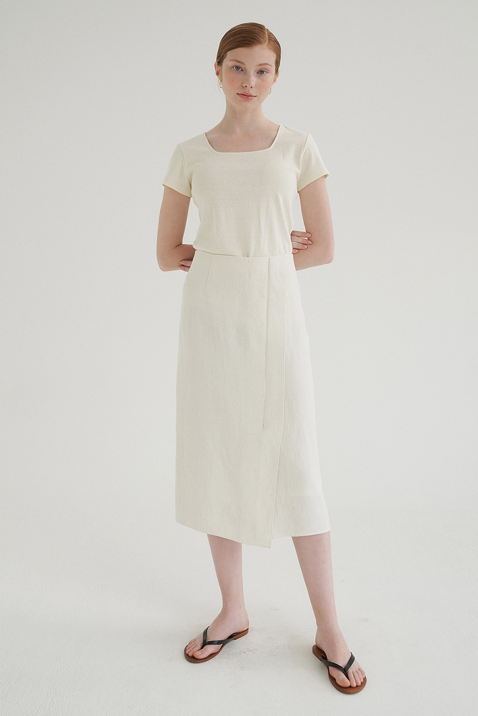 linen wrap skirt (off white)