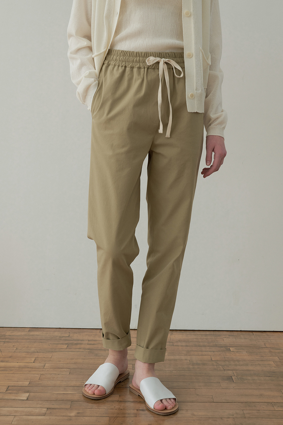 drawstring cotton pants (khaki)