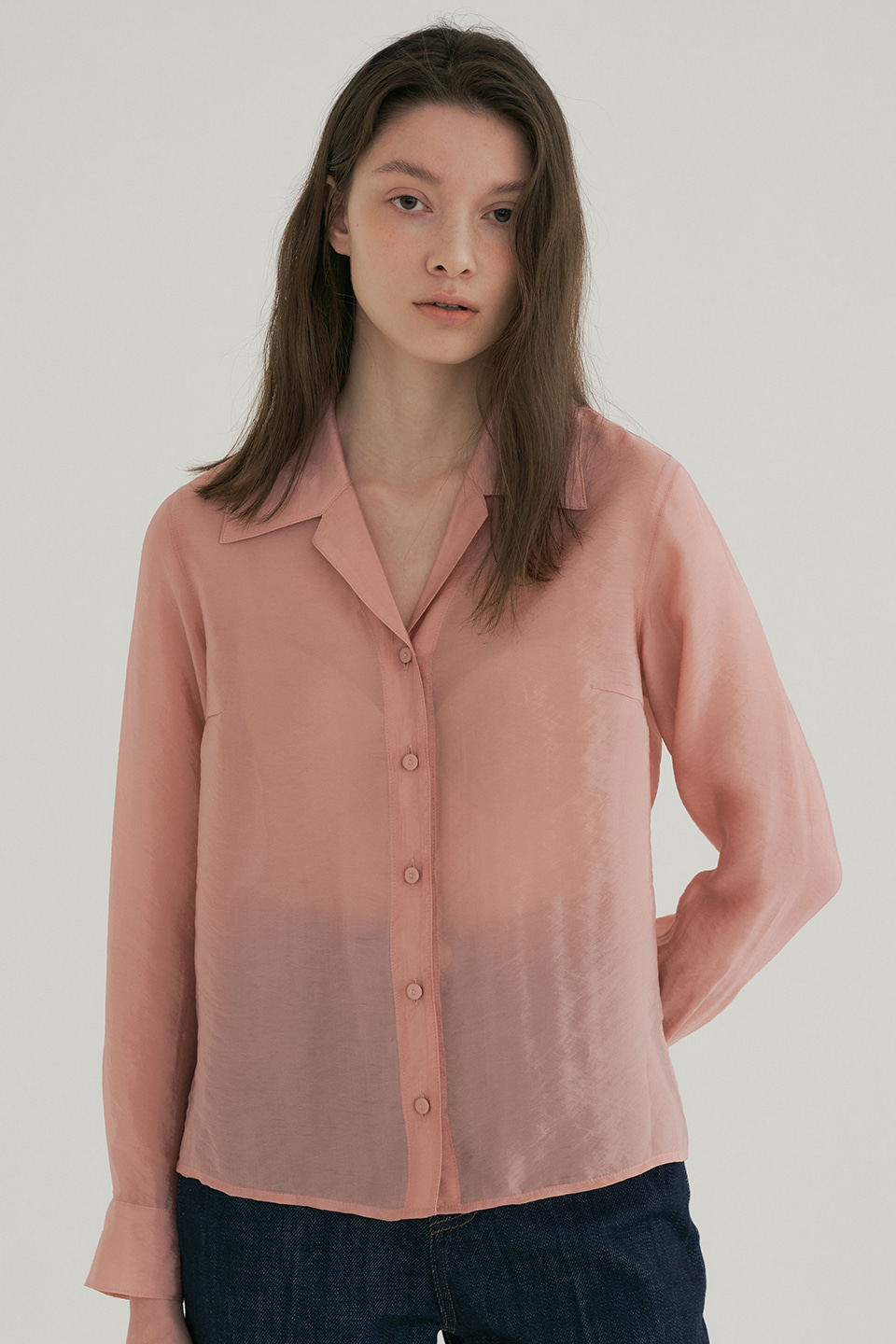 open collar silky shirt (pink)