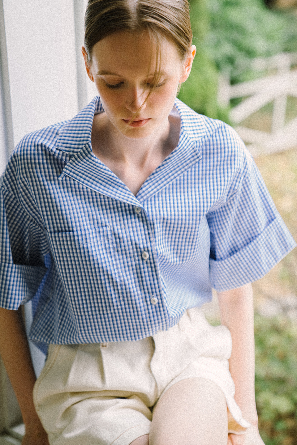 boxy cotton shirt [Swiss fabric] (blue check)