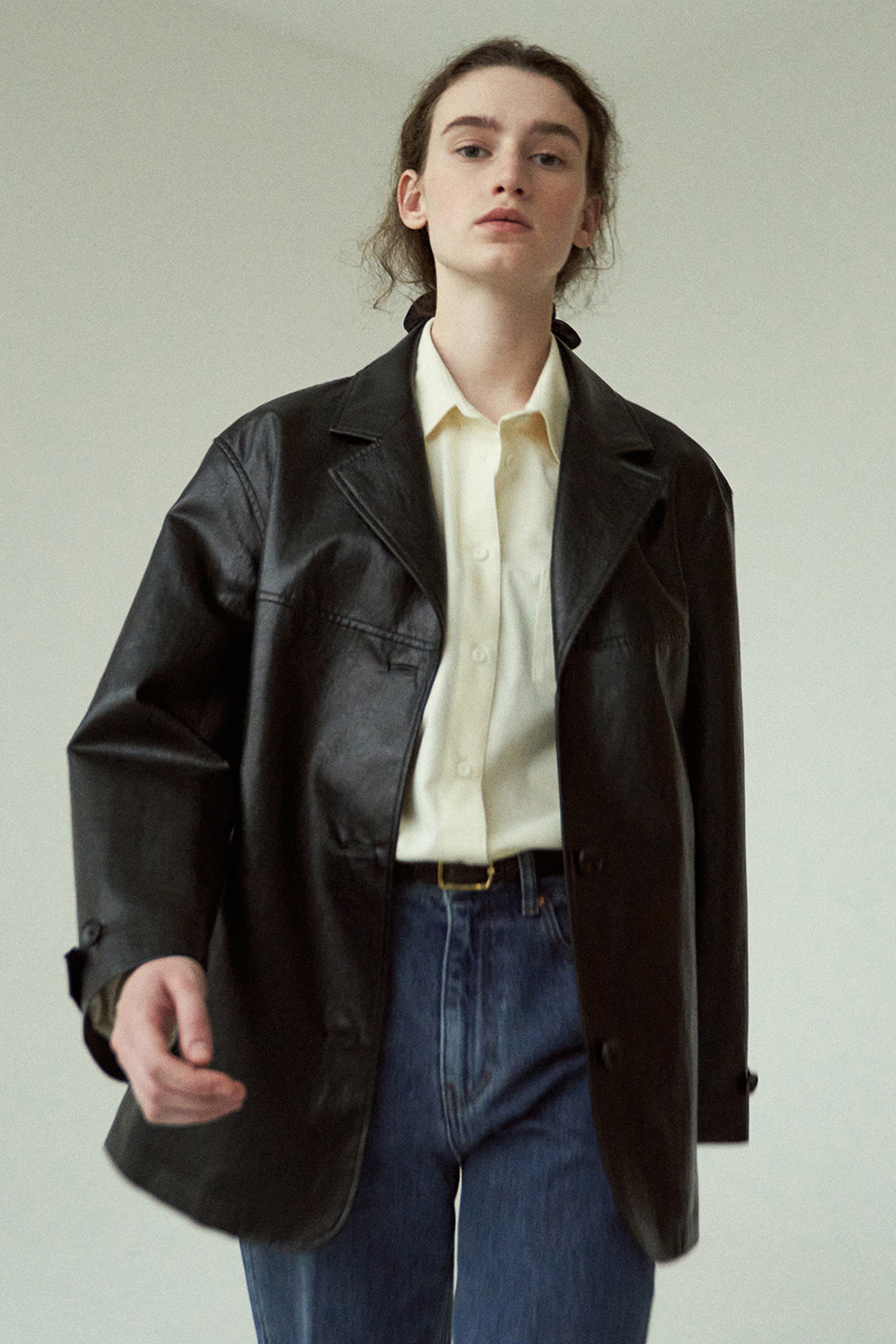 faux leather overfit jacket (black)