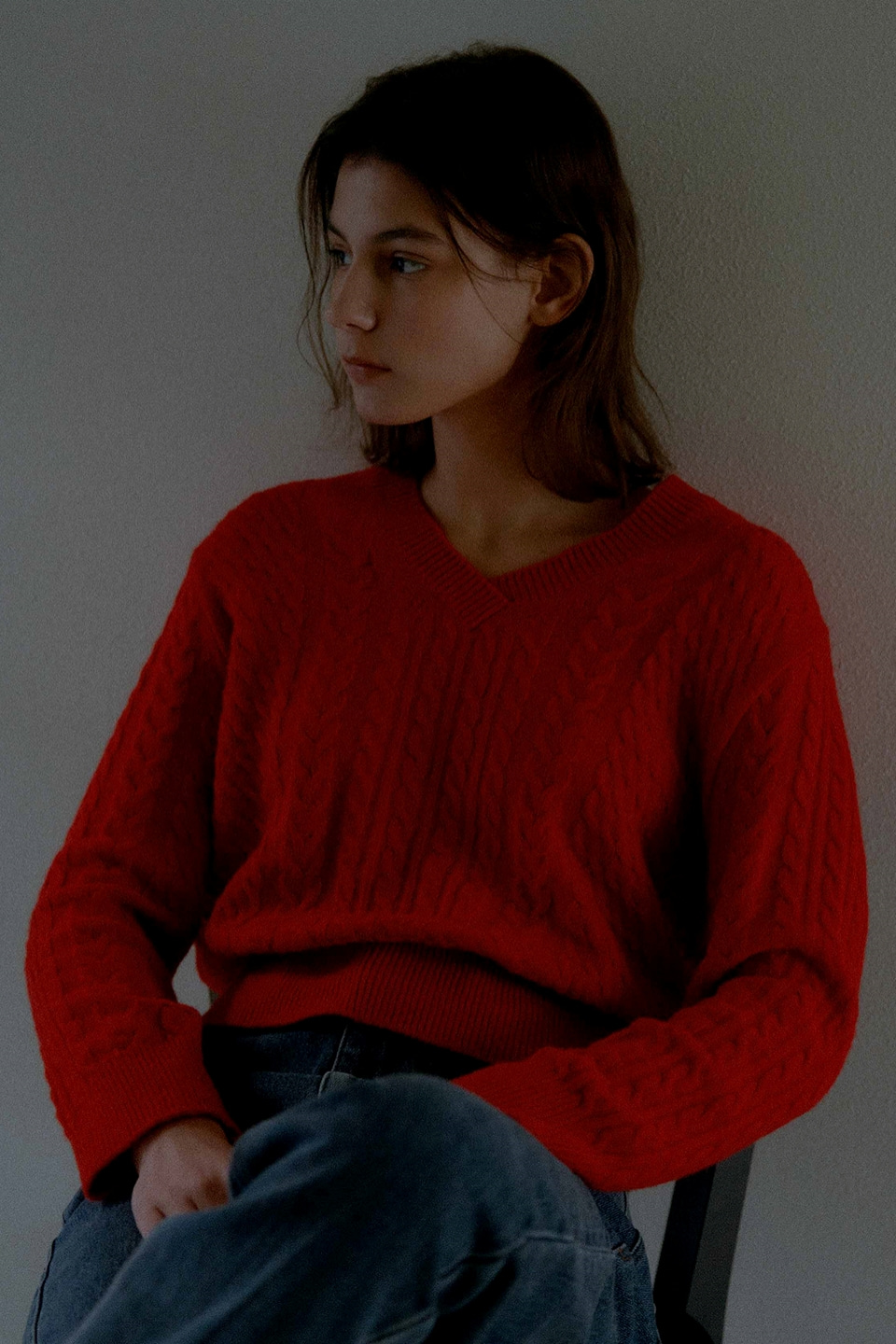 cashmere cable pullover (red)
