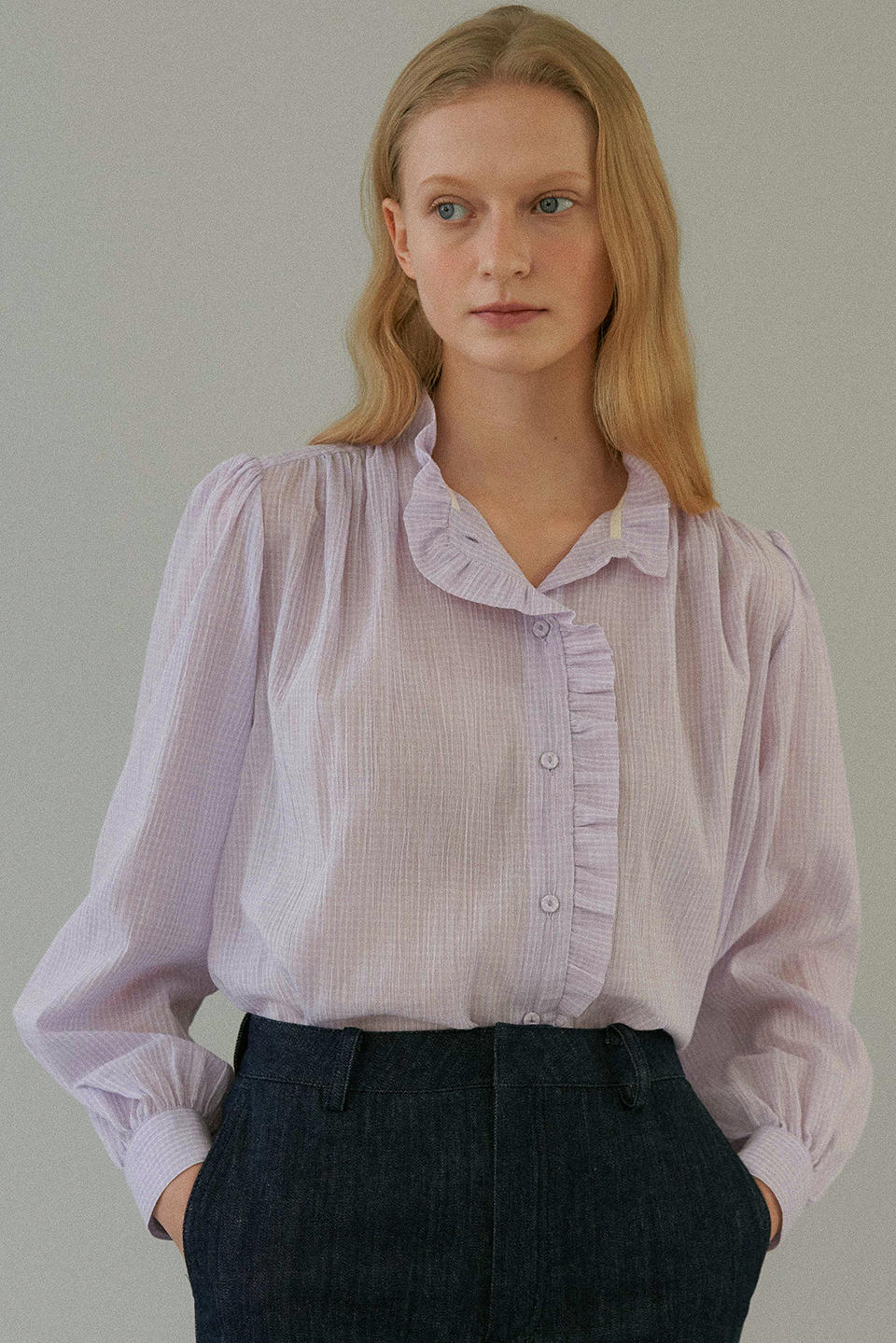 ruffle blouse (lavender check)