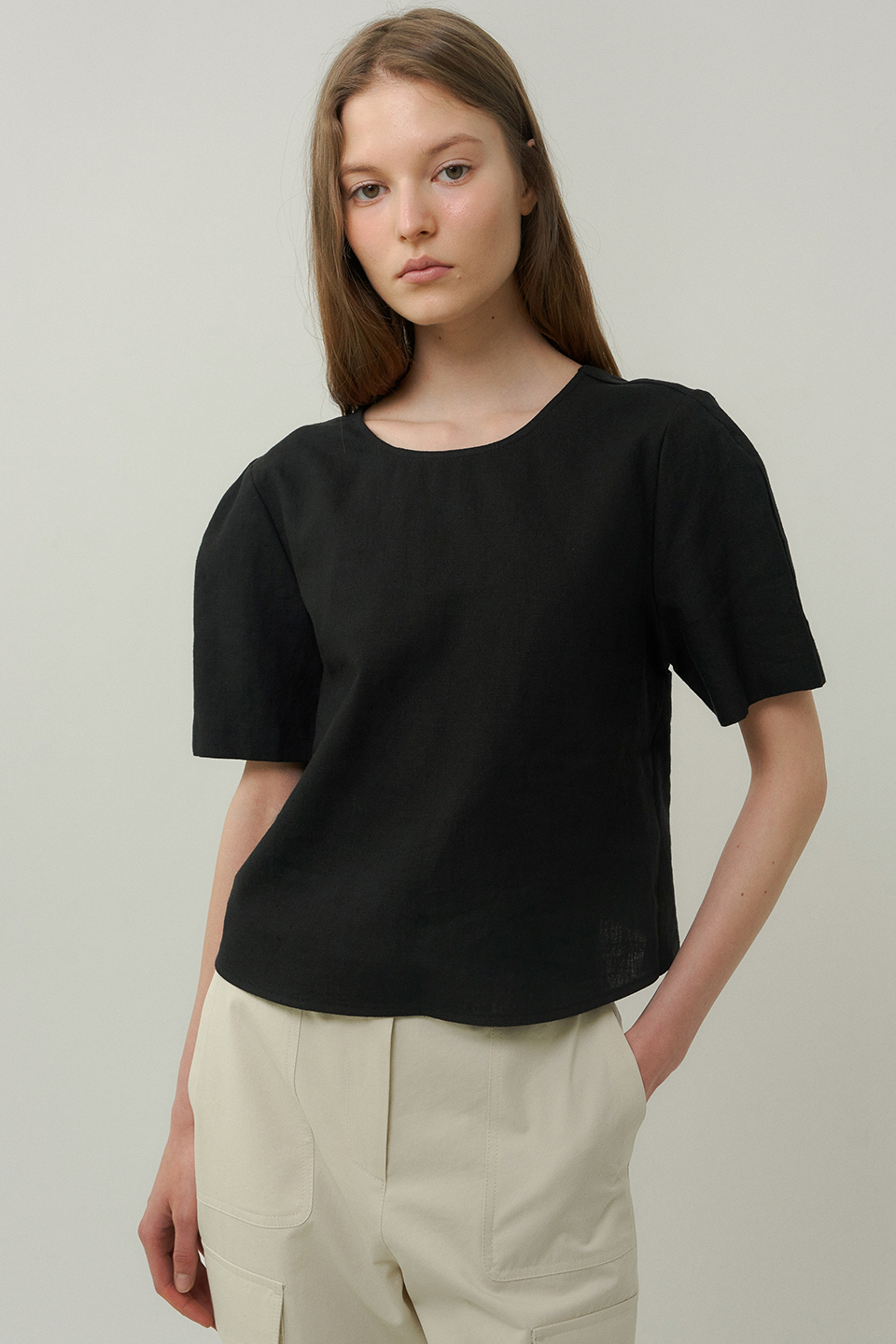 linen cross blouse (black)