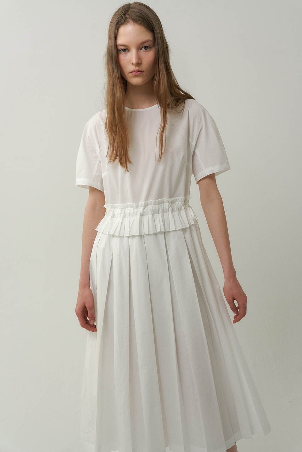 cotton pleats dress (white)