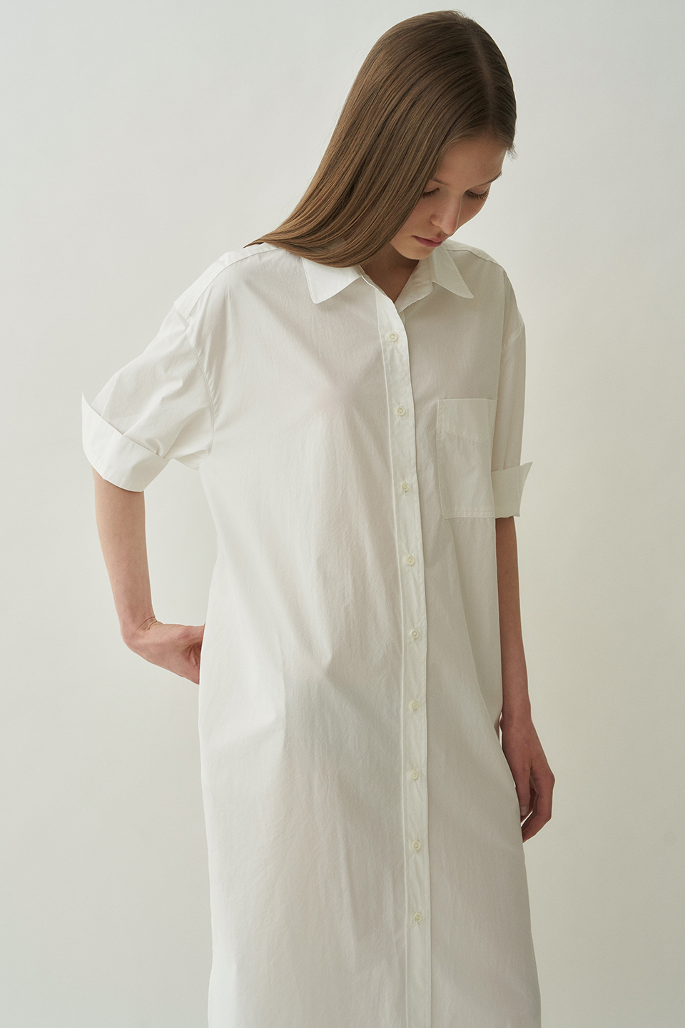 cotton boxy shirt dress (white)