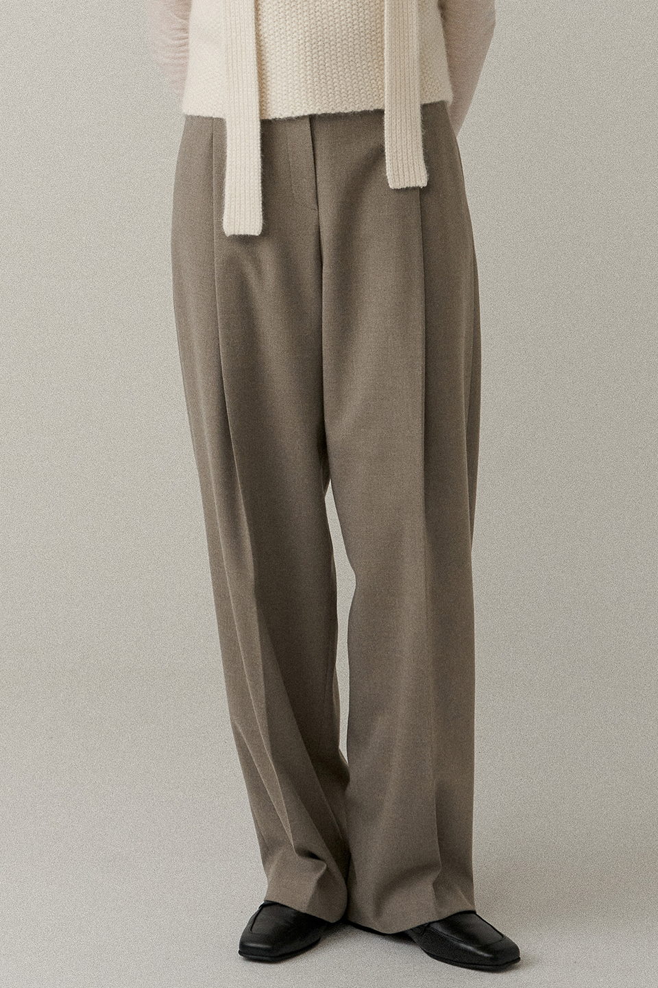 two-way wool tuck pants (melange beige)