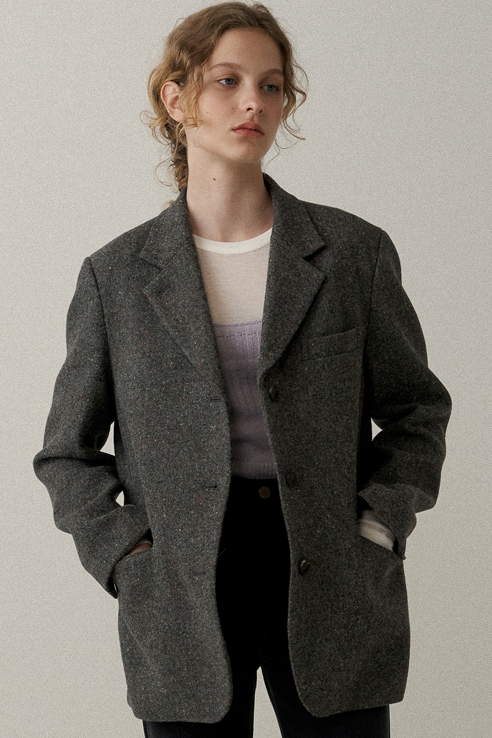 wool overfit single jacket (grey)