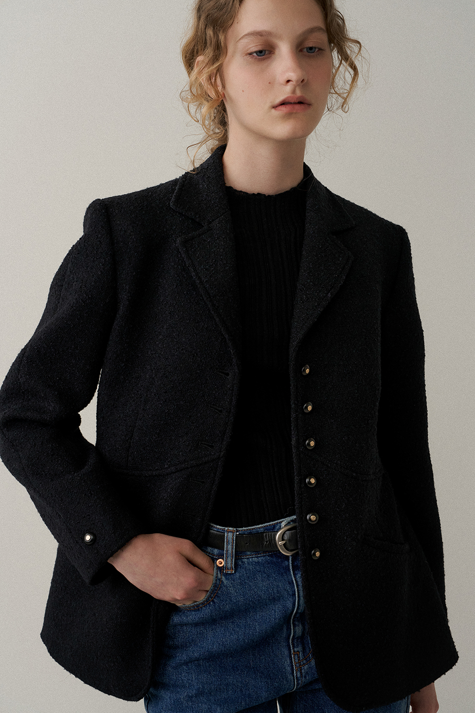 wool boucle tweed jacket (black)