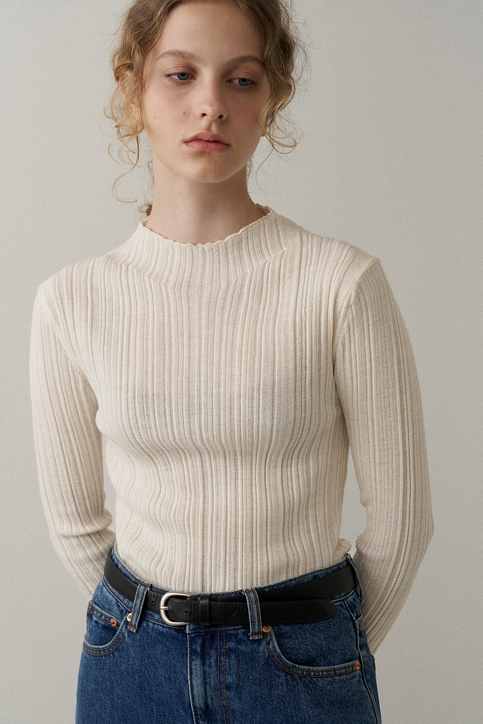 wool blend ribbed pullover (cream)