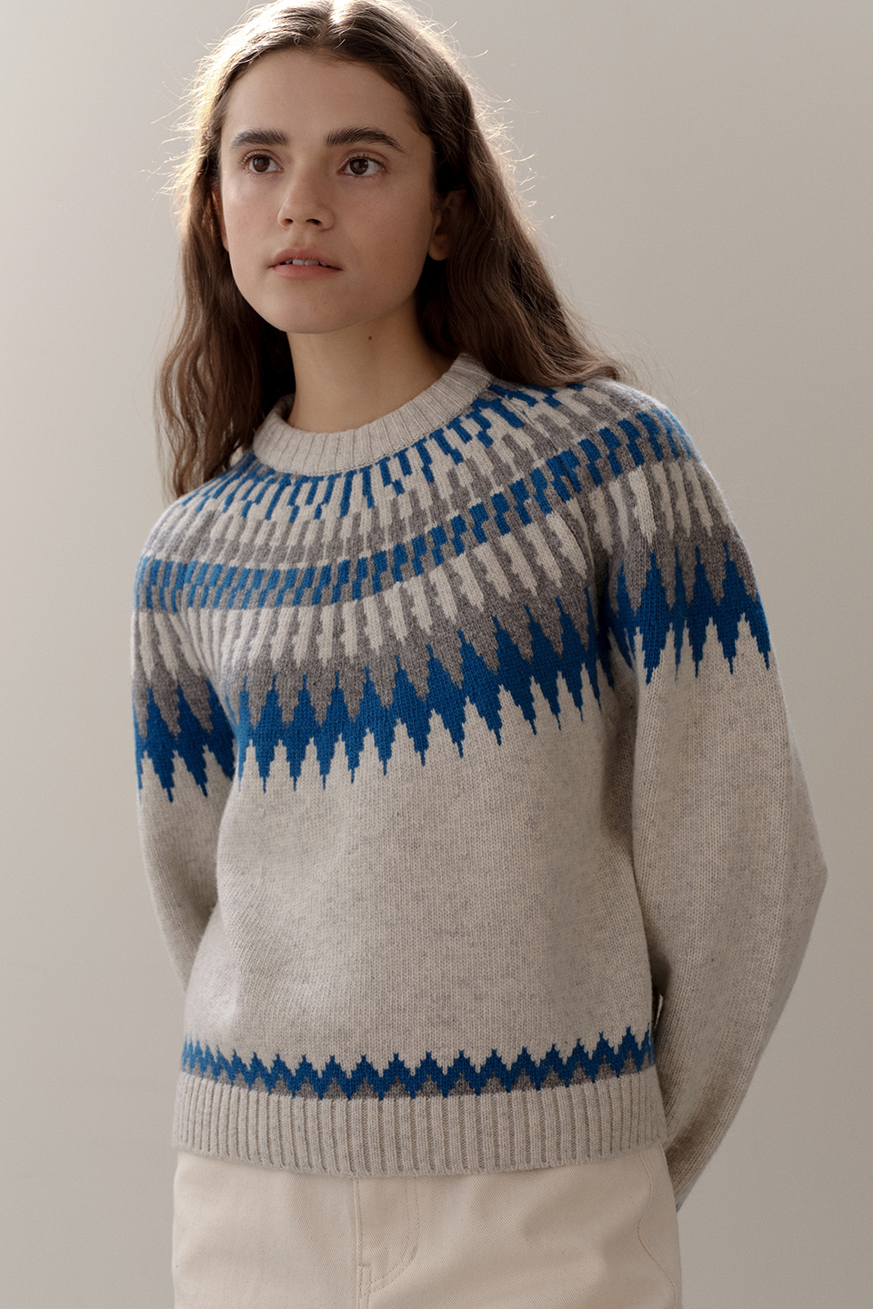 wool fair isle sweater (light grey)