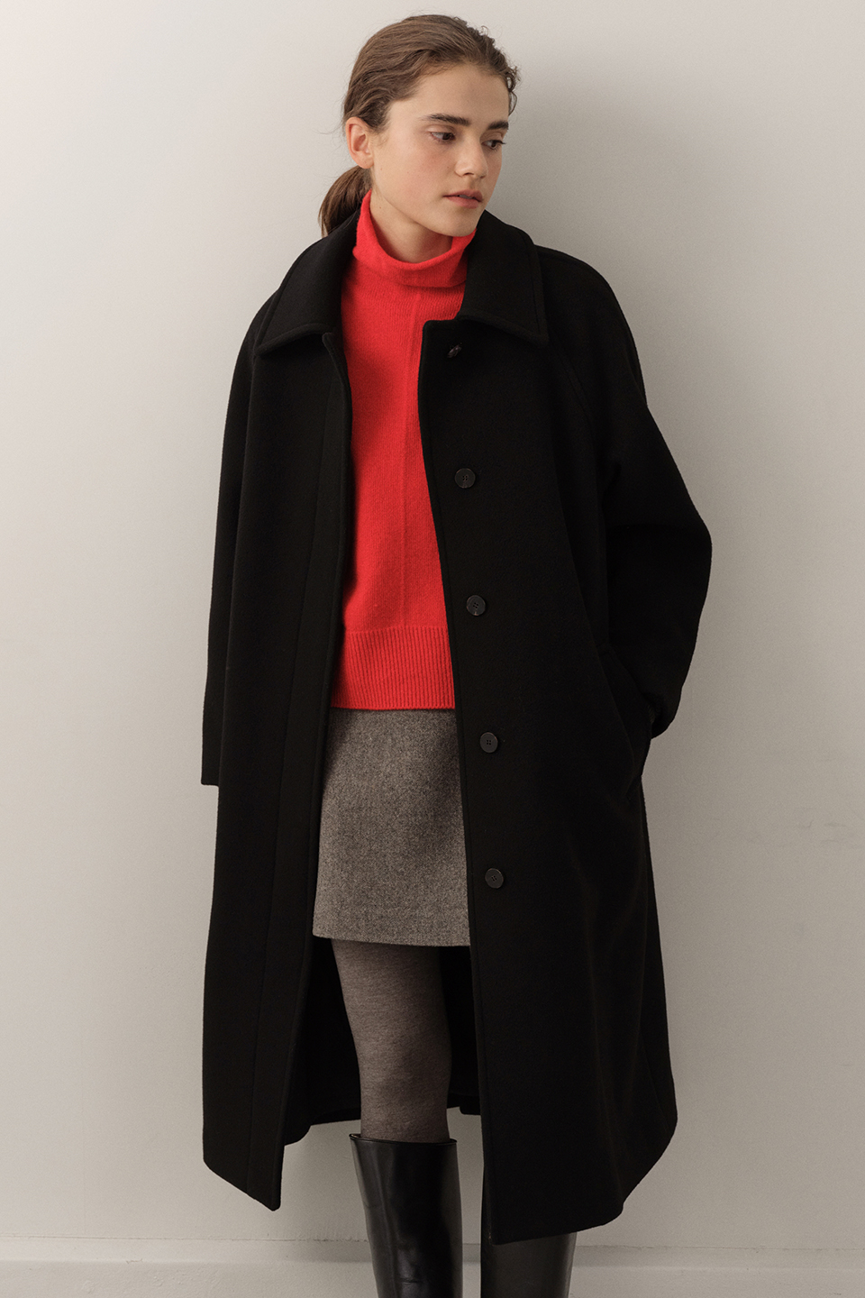 cashmere wool balmacaan coat (black)