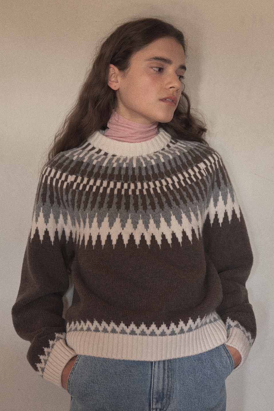 wool fair isle sweater (melange brown)