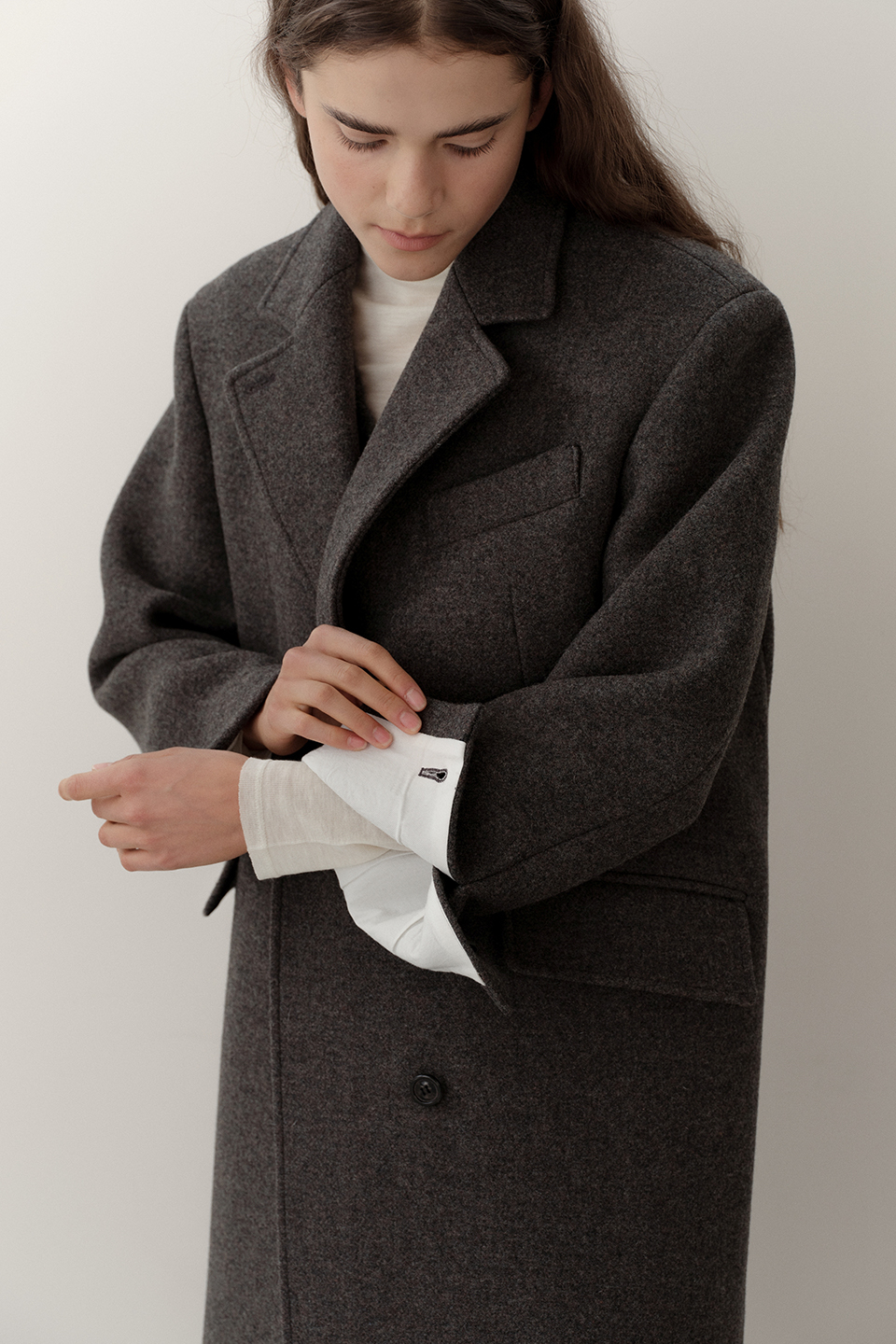 wool tailored boxy coat (grey)
