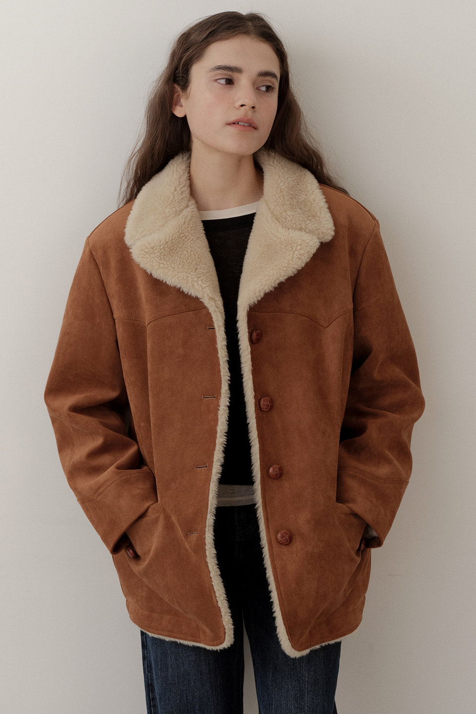 suede western half coat (brown)