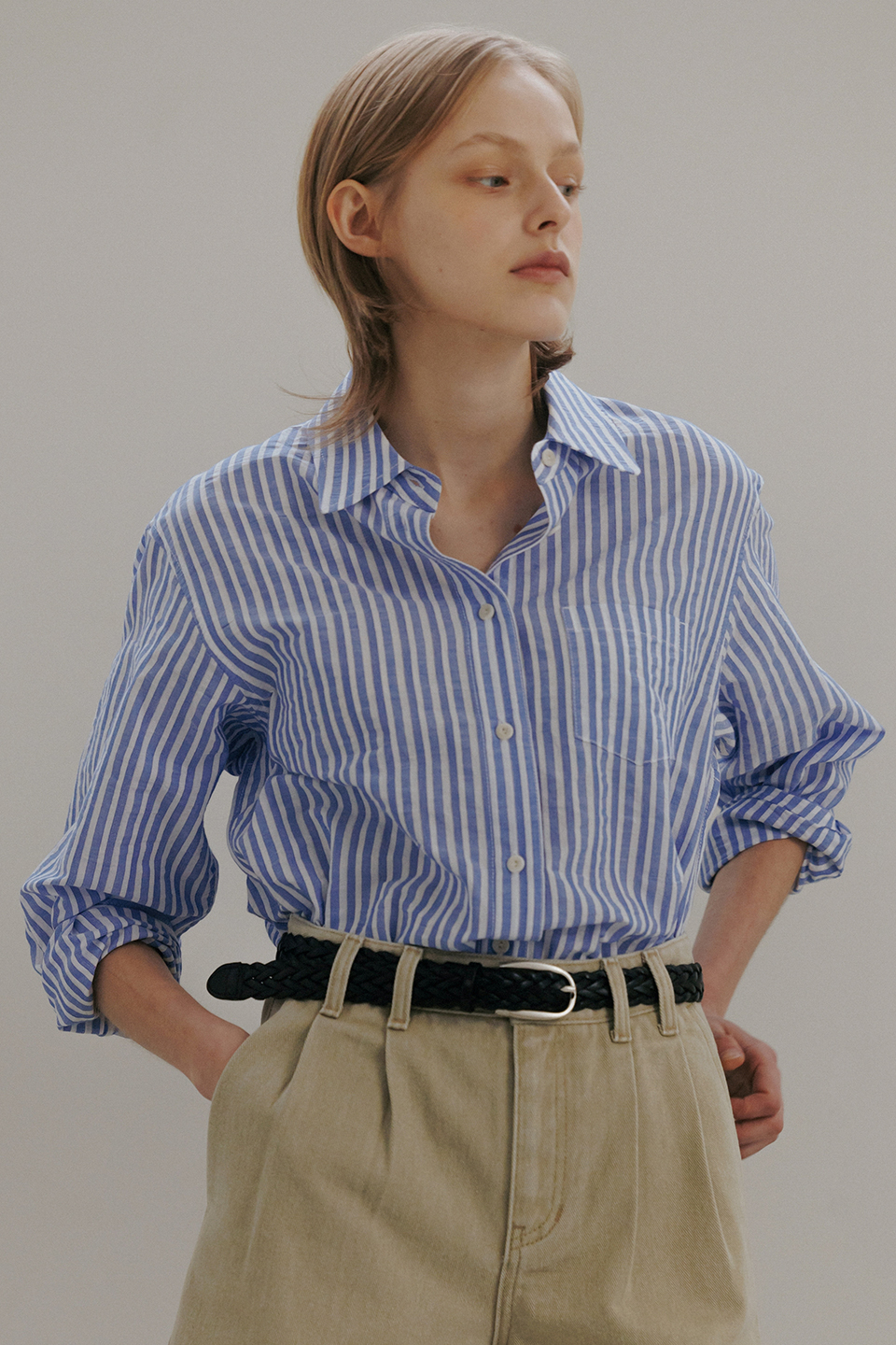boxy cotton shirt [Japanese fabric] (blue stripe)