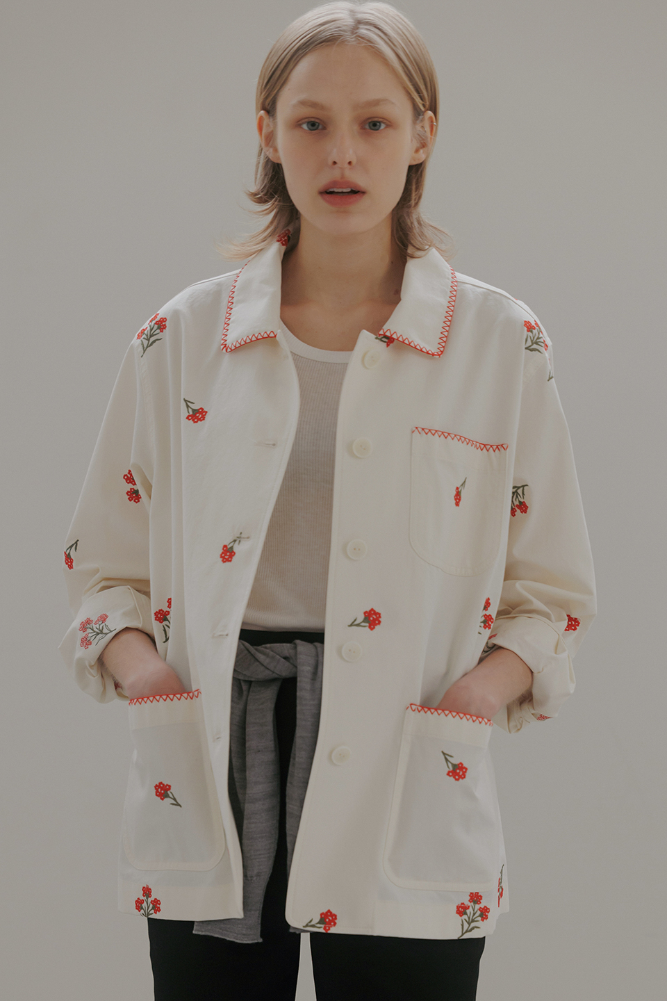 embroidery french work jacket (cream)
